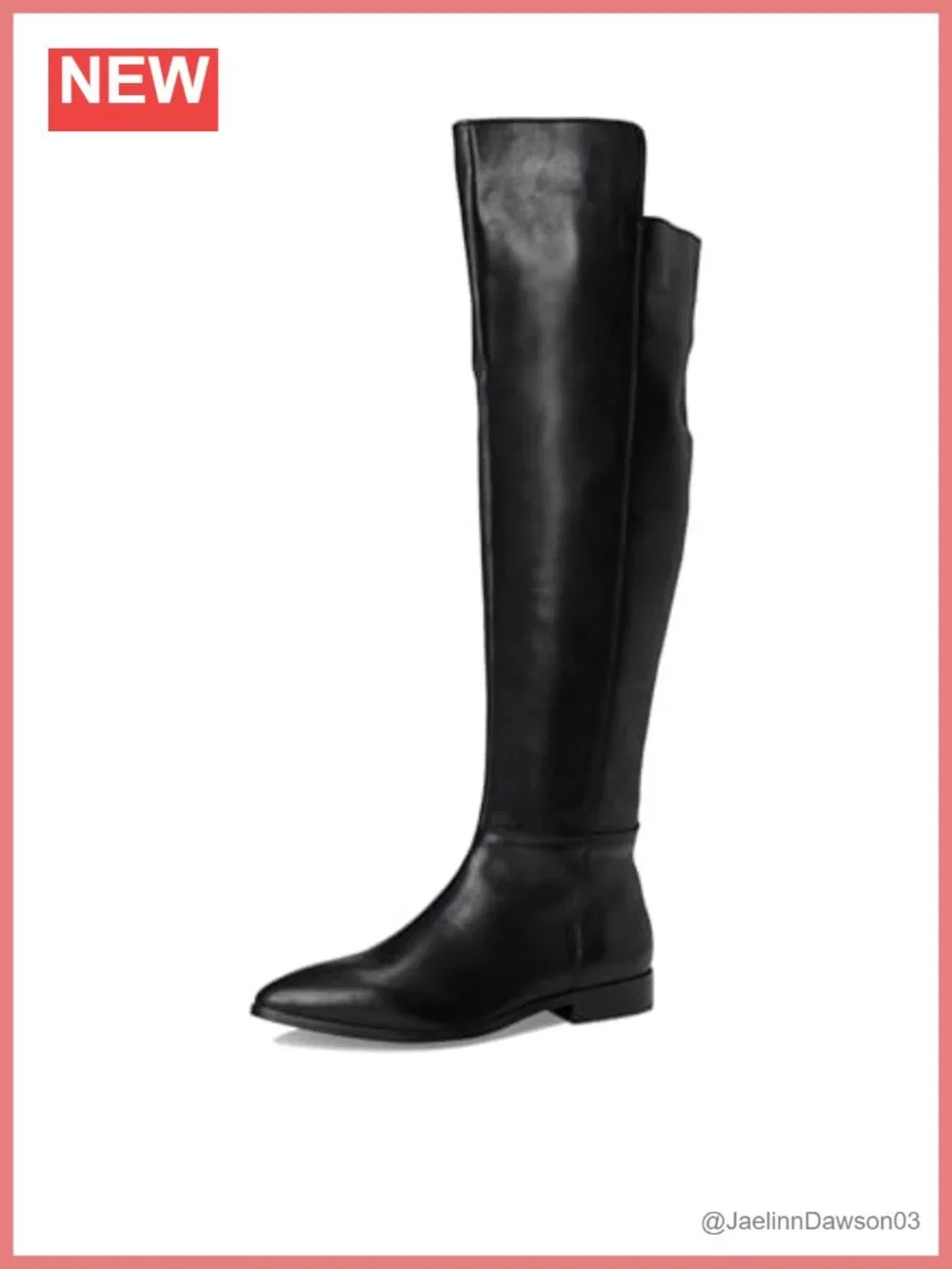 Pointed Toe Leather Over the Knee Boot with Elastic Gusset & Zip